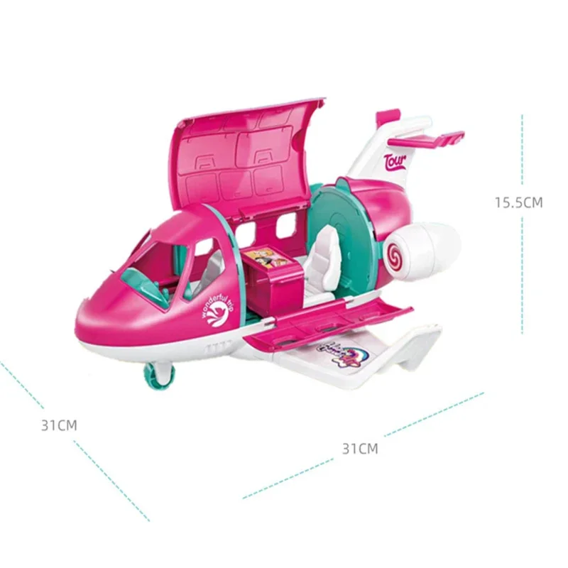 Fashion Doll Airplane Accessories Vehicle Trip Pilot Doll Pink Color Playset Including Suitcase for 3 Years Old Kids and Up Toys