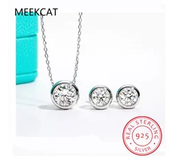 D Color Moissanite Bezel Stud Earrings 18K Gold Plated Pendant Necklace 925 Sterling Silver Jewelry Set Customs Jewelry