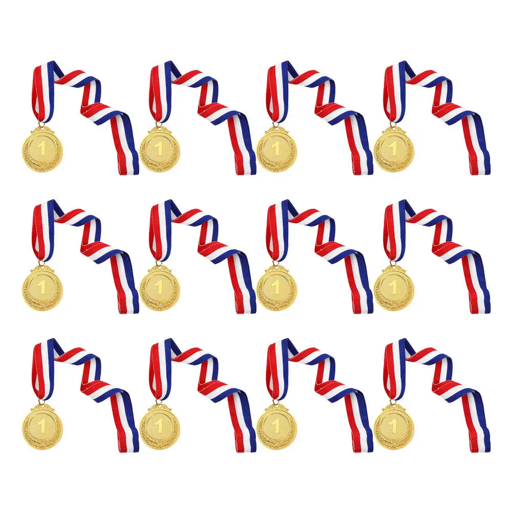12Pcs Number Awards Medals for School Sports Meet Competition Premium Zinc Alloy Golden Medals for Kids Soccer