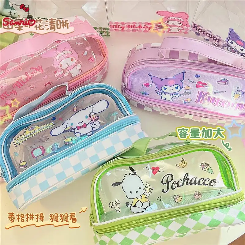 

Cartoon Sanrios Cinnamoroll Kuromi Kawaii Cute Girl Multifunctional Cosmetic Storage Bag Student Stationery Box Pencil Case Gift