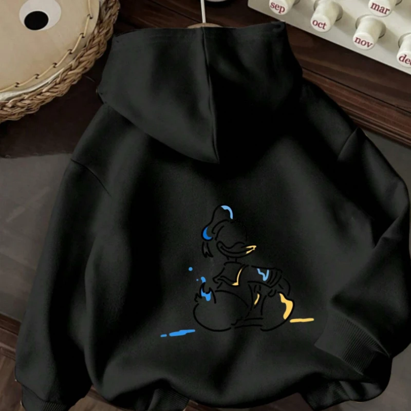هودي كاجوال أسود مطبوع بنمط ديناصور نسائي من ديزني، هوديي بعقدة قابلة للتعديل للخريف والشتاء، قابل للغسل في الغسالة #2