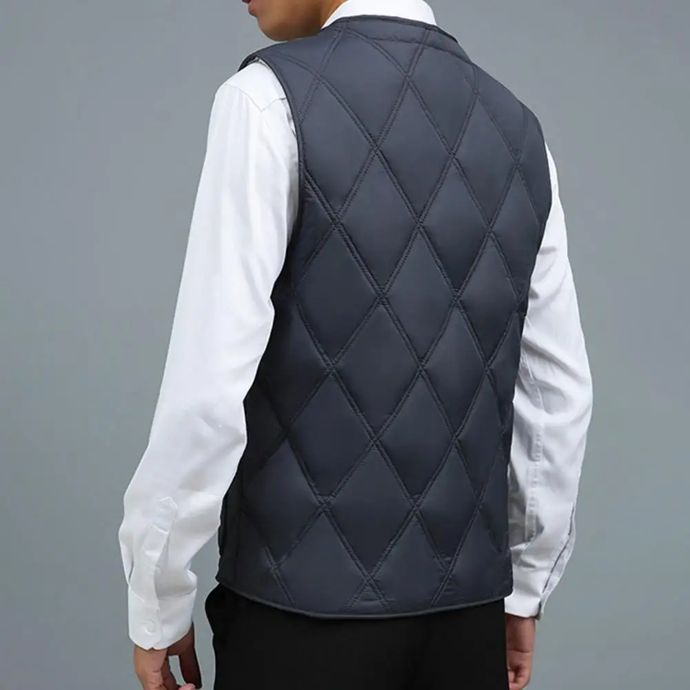  Mens Vest Jacket Sleeveless Jackets Winter Thick Warm Lightweight Waistcoat Loose Cotton-Padded V-neck Buttons Coat L-4XL