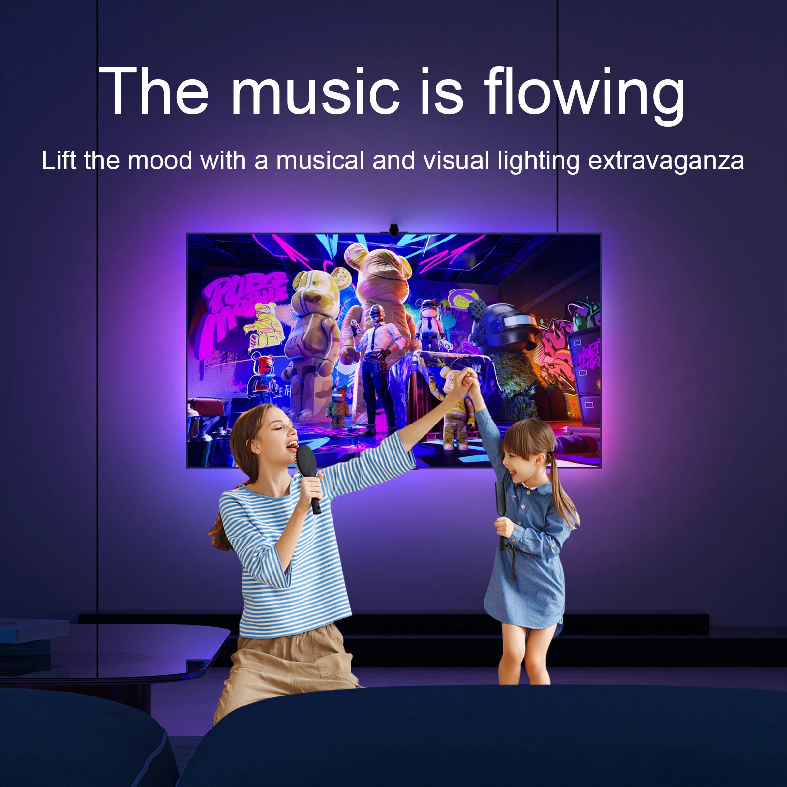 Iluminação Ambiente Inteligente para Imersão de Televisão e Jogos, Luzes LED Strip, Retroiluminação, USB, Sincronização da Câmara, Controlo de