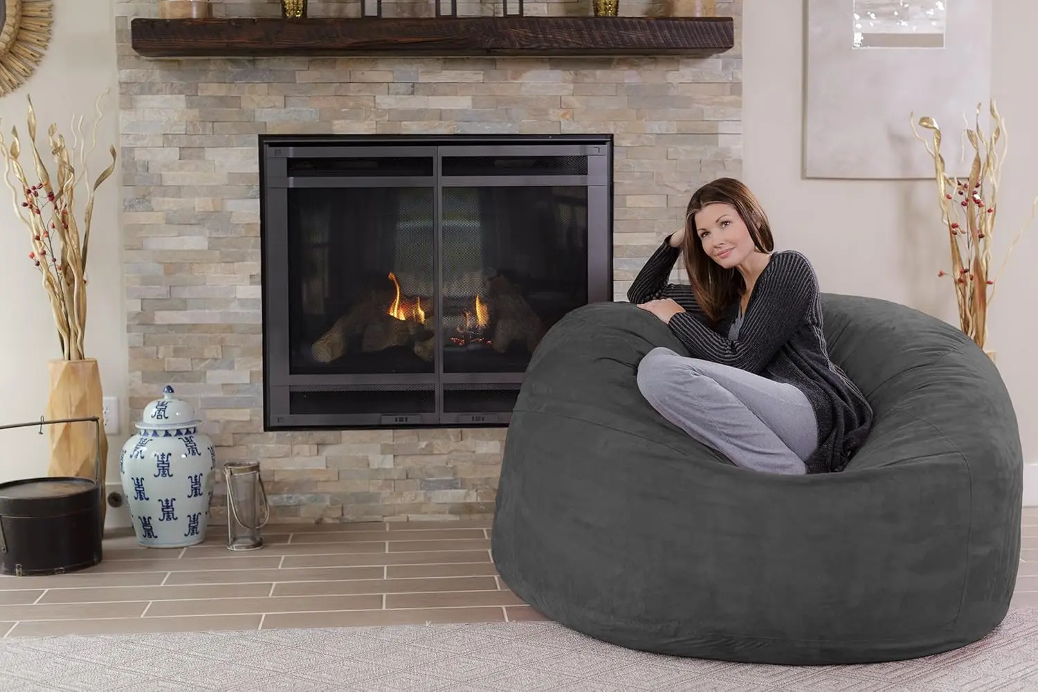 Silla tipo Bean Bag, mueble gigante de espuma viscoelástica, sofá grande con funda de microfibra suave, carbón vegetal