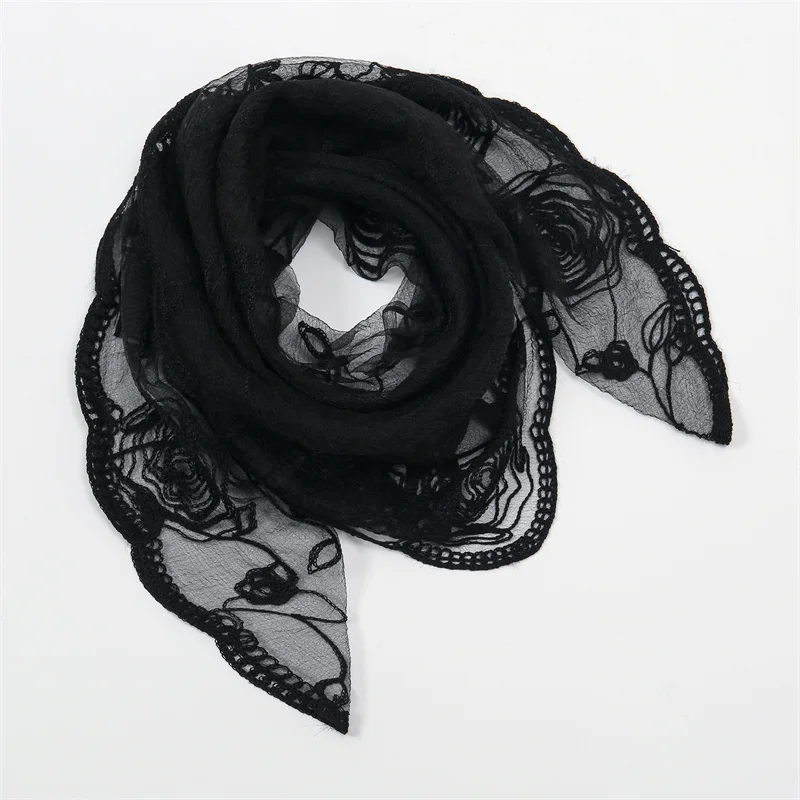 Women Hijab Wrap Shawl Flower Lace Scarves Lady Fashion Wedding Headscarves Female Spring Summer Photo Props Accessories 2024