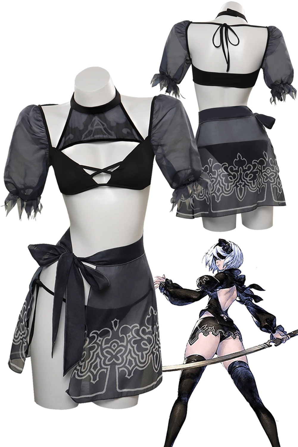 

YoRHa 2B Косплей Купальник, женский костюм, Аниме игра NieR No.2 Тип B, ролевые фантазии, наряды, Хэллоуин, искусственная ткань для ролевых игр