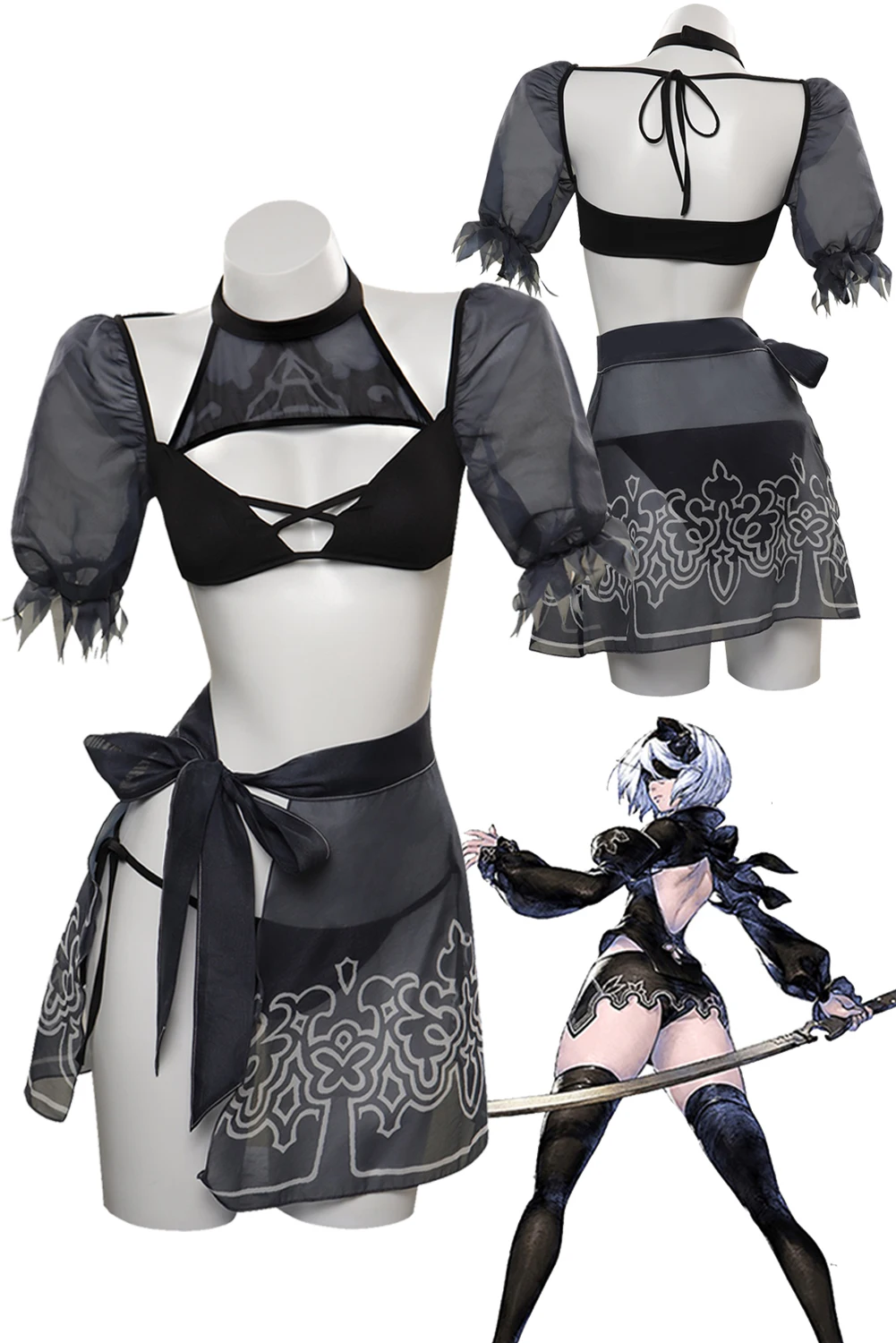 YoRHa 2B Cosplay Swimsuit Women Costume Anime Game NieR No.2 Type B Roleplay Fantasia Outfits Halloween Party Cloth Role Playing