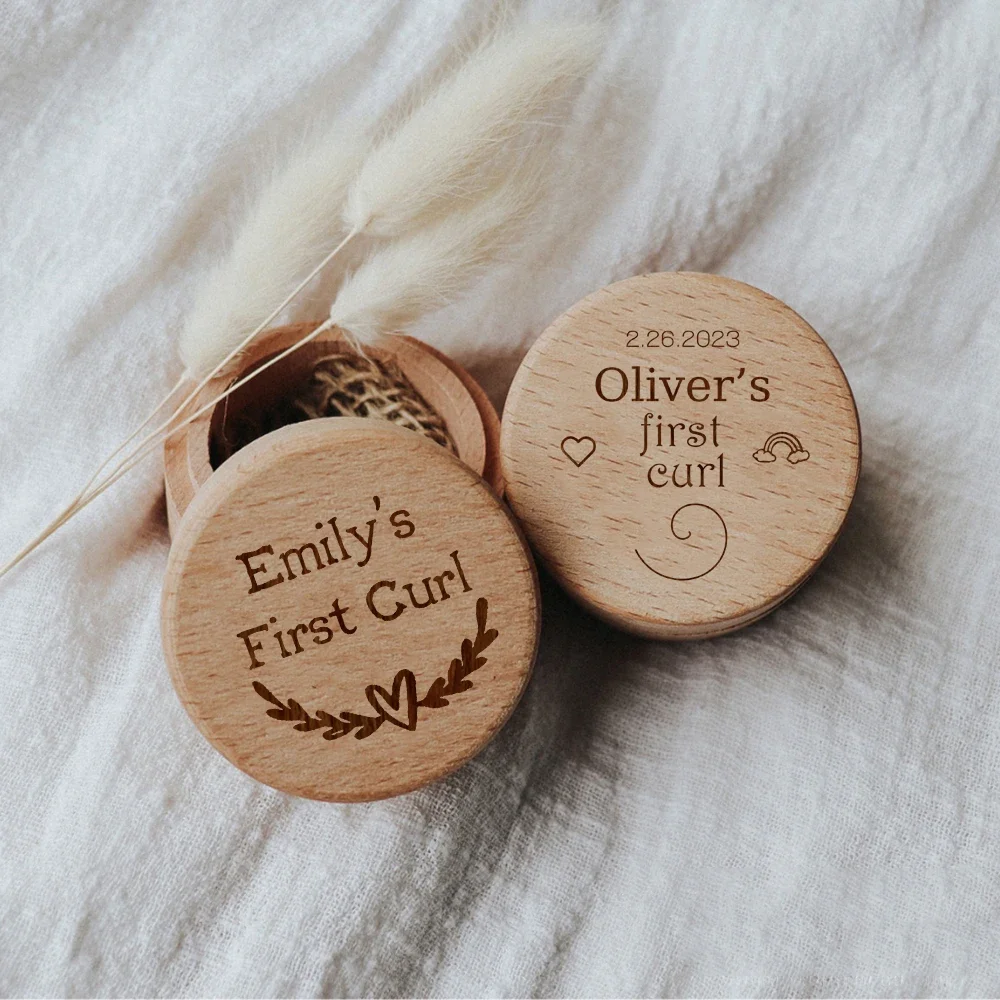 Personalised First Curl Baby\'s First Lock of Hair Keepsake Box Engraved Wooden Trinket Box Christening Baby Shower Gift