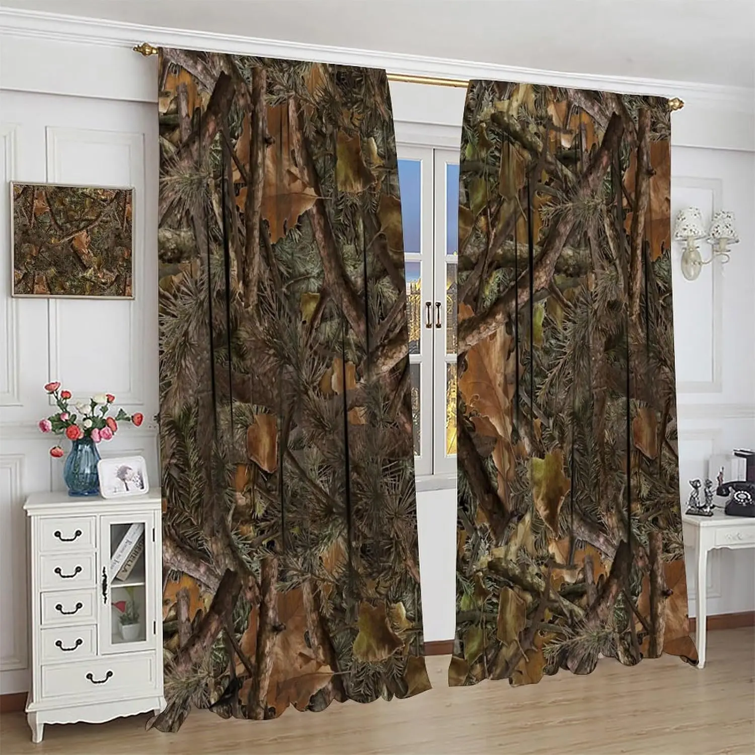 Camouflage Forest Blackout Curtains for Boy Teen Bedroom,Hunting Camp Camo Thermal Art Printed Window Drapes for Living Room