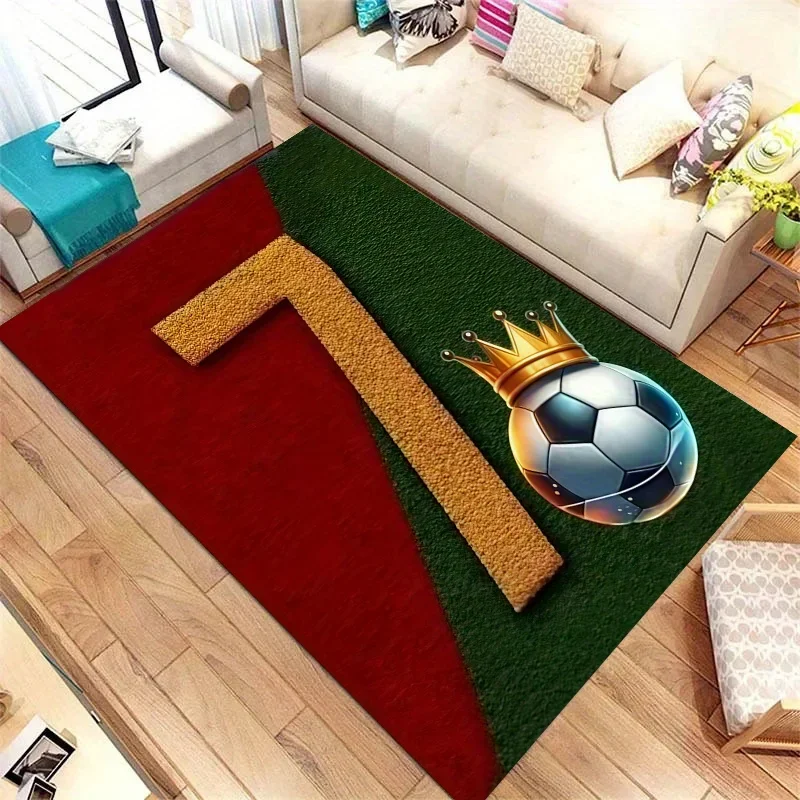 CR7 Soccer Football Crystal Velvet Rug Number 7 Crown Portugal Flag Non Slip Washable Floor Mat For Bedroom Living Room Game