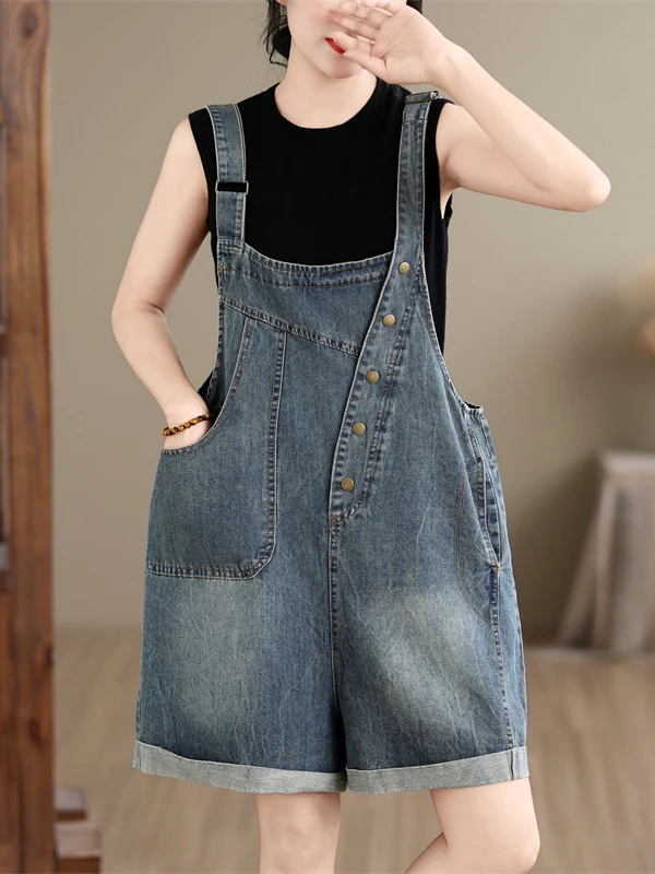 

2026 New Women's Loose Wide Leg Short Pants Casual Vintage Style Versatile Loose Fit Jeans High Waist Asymmetrical Design