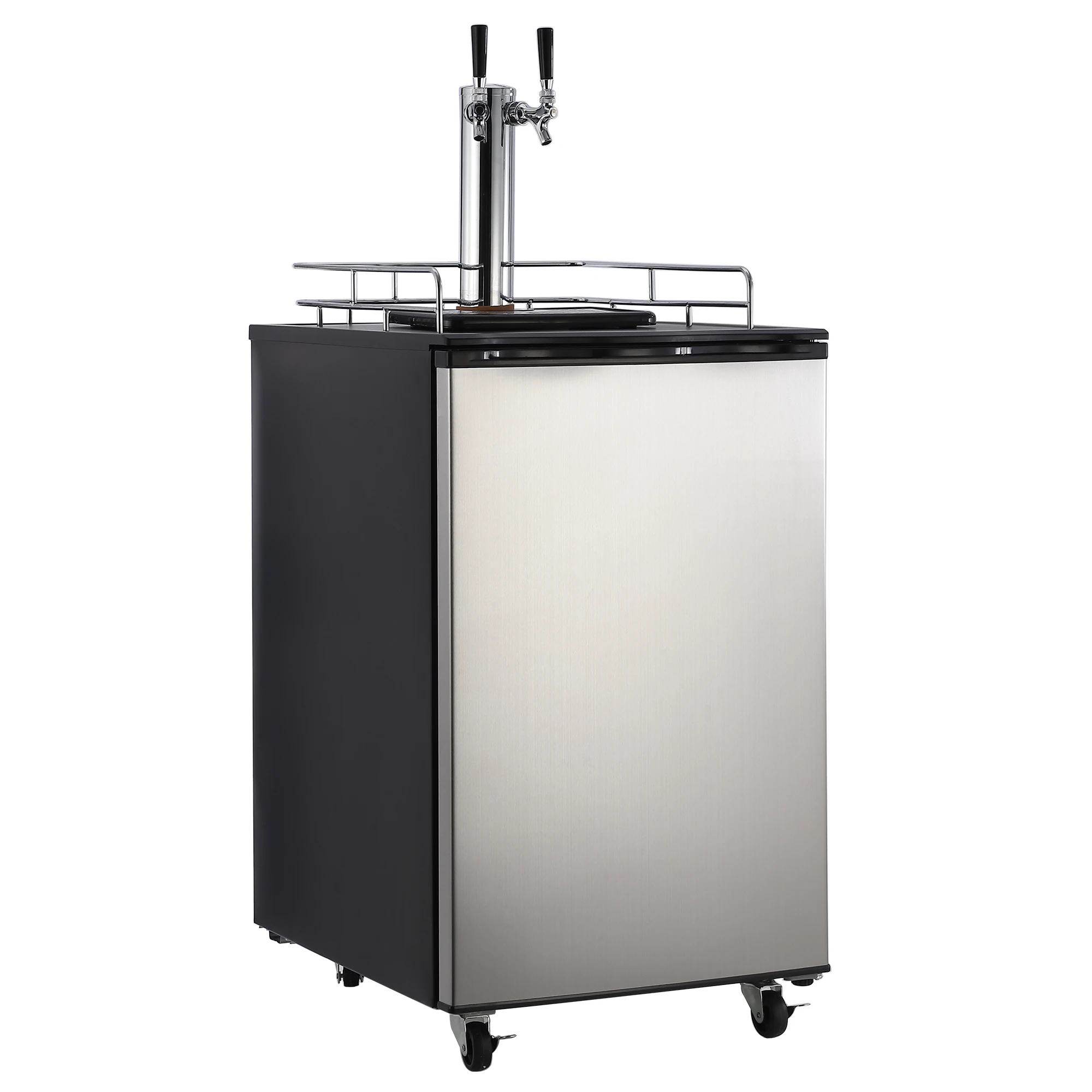 

Refreshing Beer Experience: Dual Tap Kegerator with Full Size Refrigerator, Stainless Steel Design, Adjustable Temperature