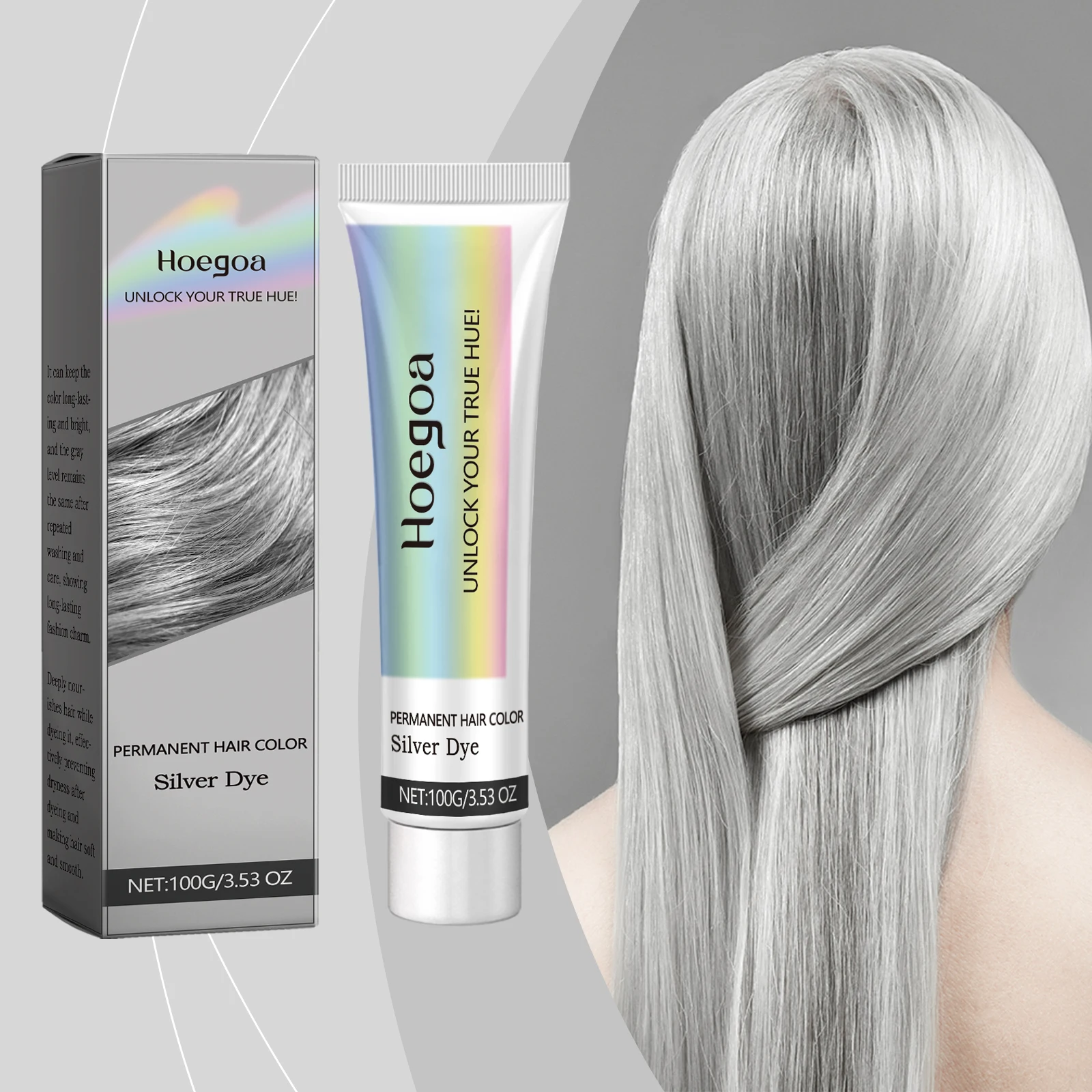 

Long Lasting Hair Dye Cream Unisex Permanent Professional Covering Nourishing Non Irritating for Women Men Silver Color Hair Dye