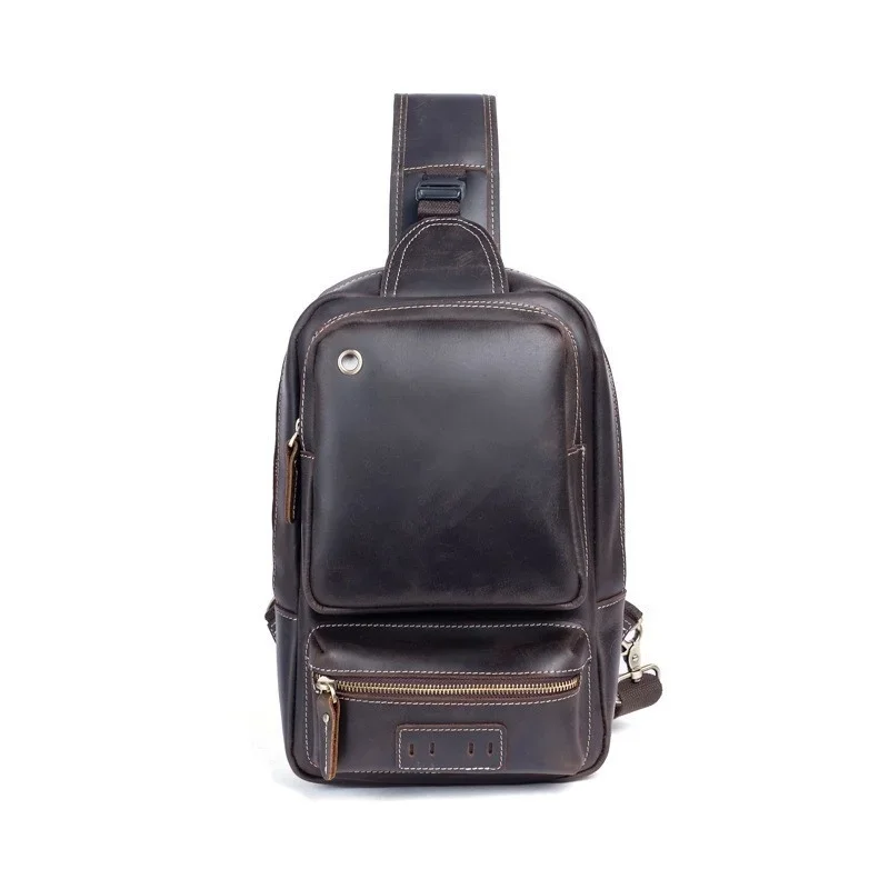 Male Retro Genuine Leather Top Layer Cowhide Shoulder Bags Waterproof Crossbody Travel Sling Messenger Chest Bag Pack for Men