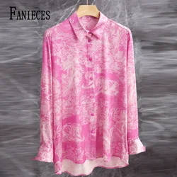 FANIECES Women's Blouses Trend 2024 Autumn Newest Woman ZA Shirt Vintge Pink Luxury Print Shirts Long Sleeve Camisas рубашка