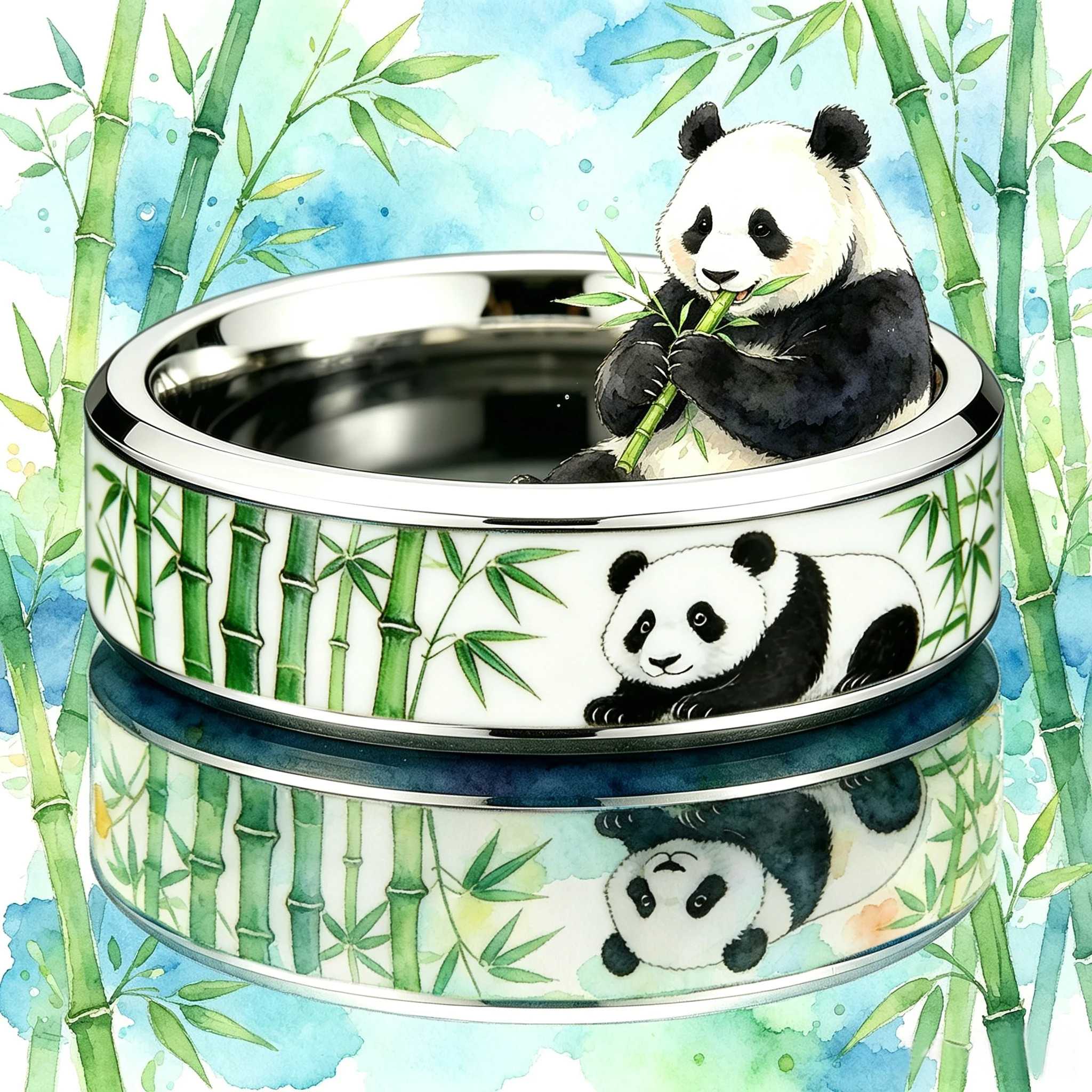 Bague en acier inoxydable motif panda et bambou mignon, bijoux fantaisie pour adolescents, idéal pour le quotidien, cadeau