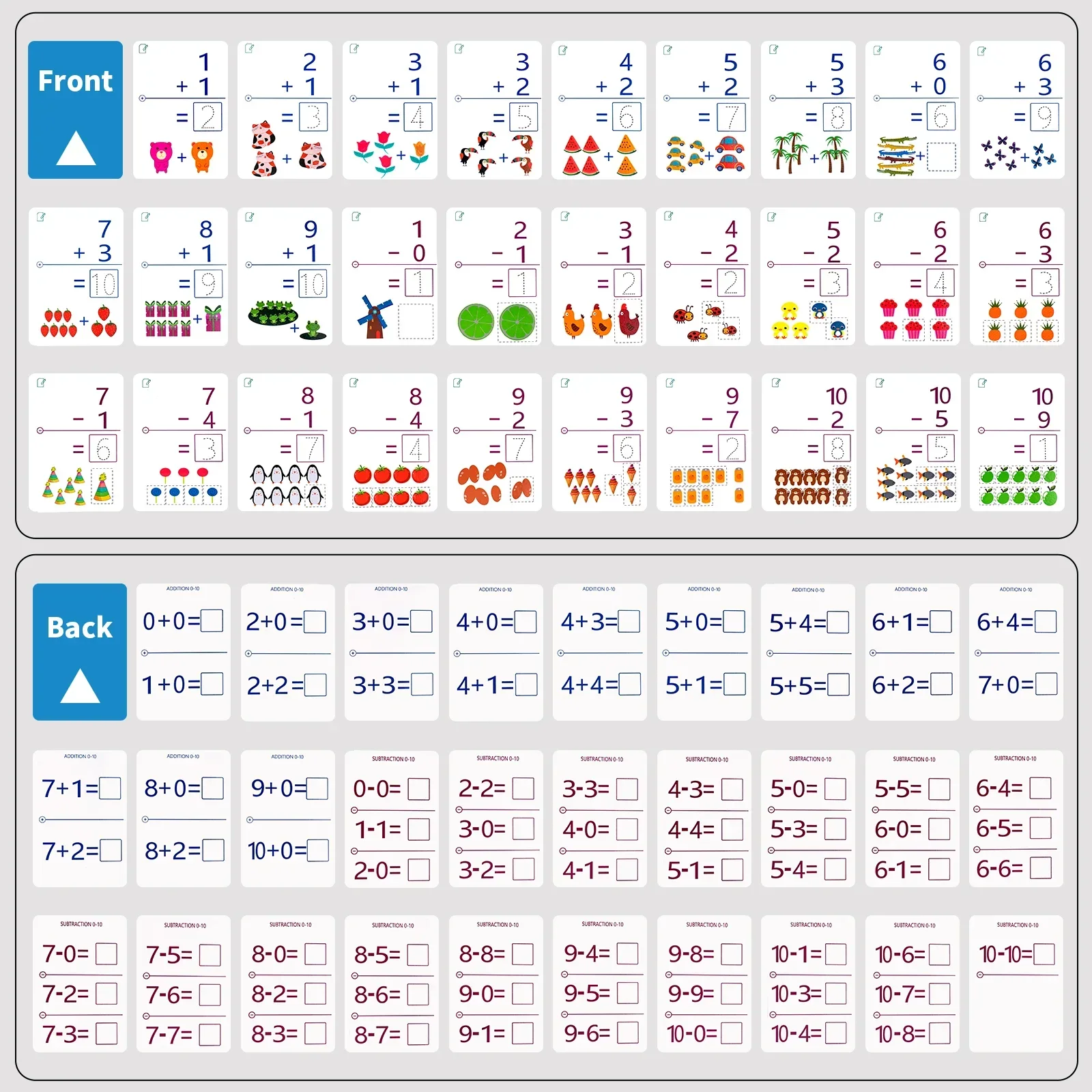 Animali Flashcard scritte a mano Alfanumerici Cancellati ripetutamente Impara i giocattoli per bambini Carta da disegno Educazione Addizione Sottrazione Gioco