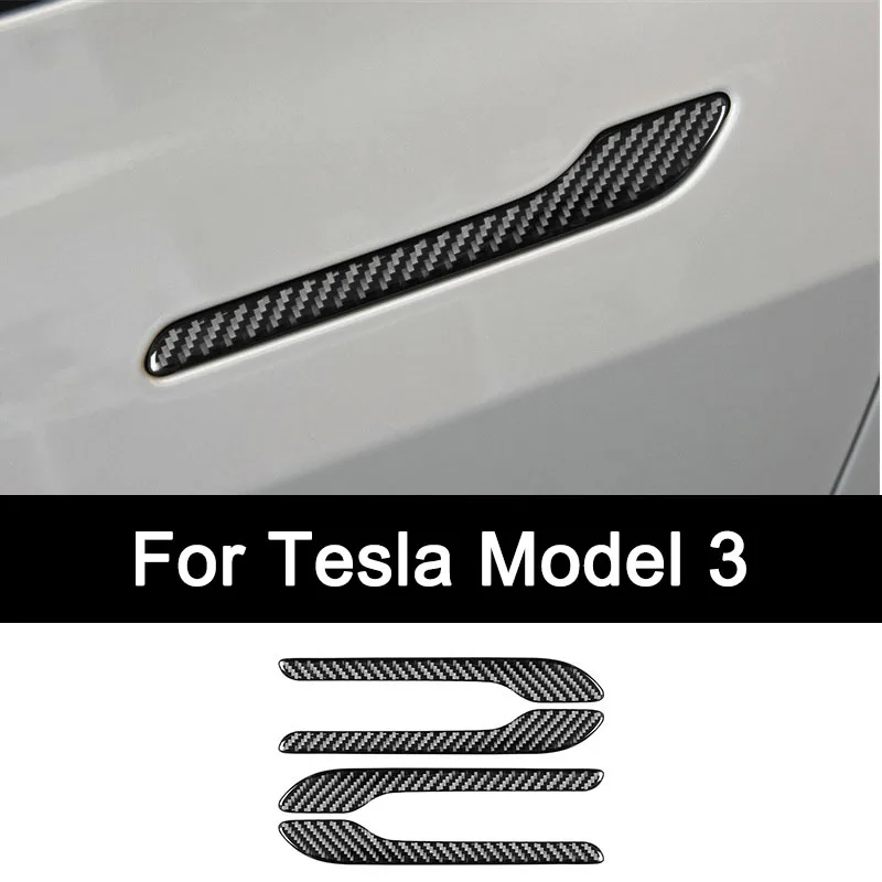 

For Tesla Model 3, Premium Carbon Fiber Window Car Exterior Door Handle Sticker Interior Modification Accessories Luxury Upgrade