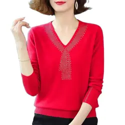 Mother Spring And Autumn Ladies Sweater Women Loose Fashion Diamond Knitted Sweater Winter Keep Warm Women Bottoming Shirt Top