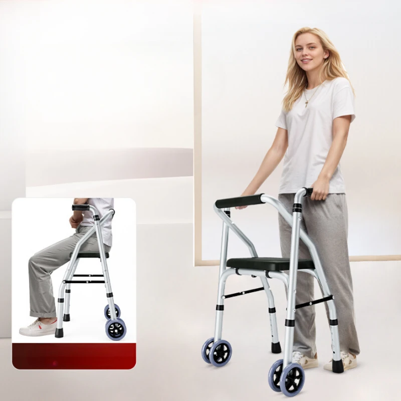 Walking Cane and Aid Sit-able Four-wheeled Walker Elderly-specific Crutch and Chair Combo Anti-fall Pushcart for Seniors