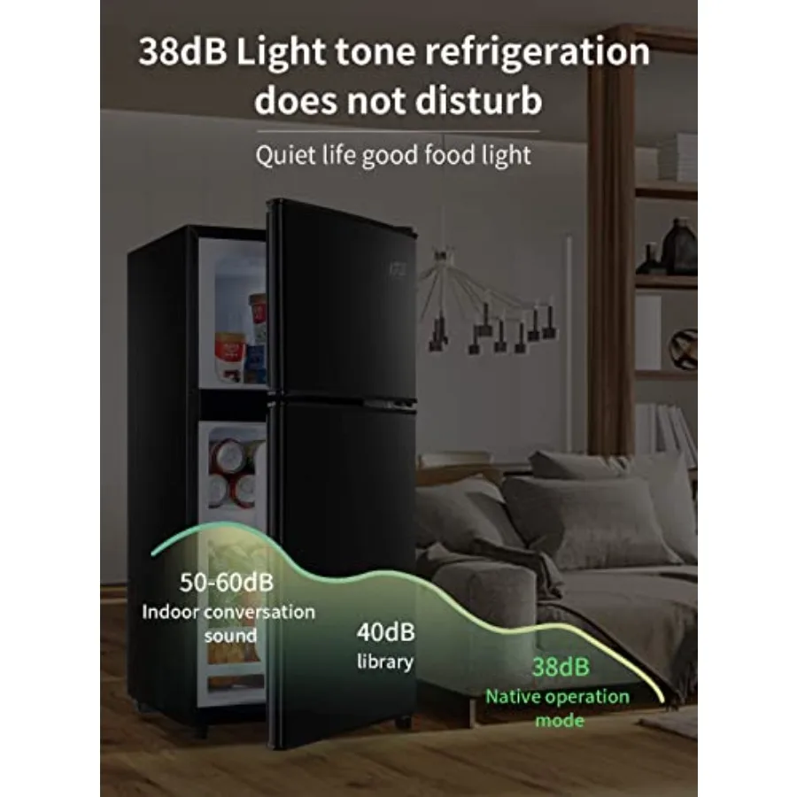 Mini Fridge With FreezerCompact Refrigerator With 2 Doors 7- Level Adjustable Thermostat Removable Glass Shelves For Bedroom Of