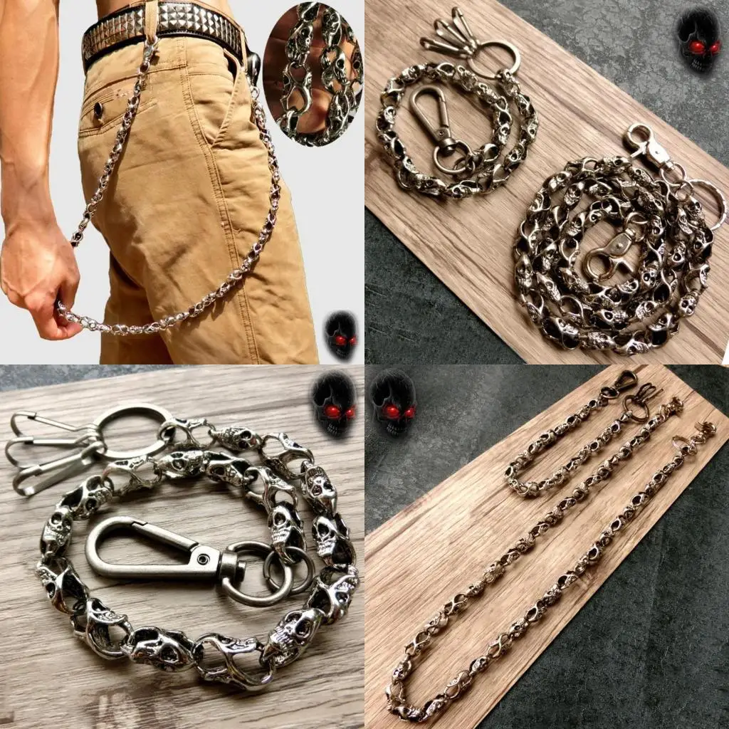 

Байкерский декор, цепочка-кошелек с черепом и застежкой-крючком, цепочка для брюк в стиле панк, крутой стиль, цепочка для брюк,