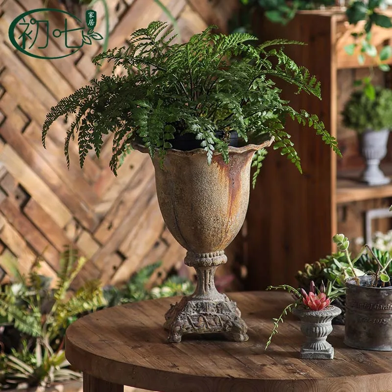 

European Antique Vase Ornaments Outdoor Garden Decoration Flower Arrangers Old Landscaping Pots Wrought Iron Tall Flower Pots