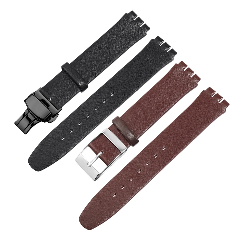 For Swatch SYXS116 GB274/GN239/GB294/287 Ultra-thin Plain Cowhide Genuine Leather Watch Strap 17mm Bracelet Watchband with Tools