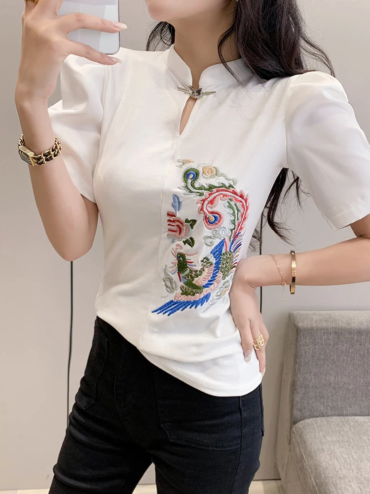 Camiseta Bubble Sve Feminina com Design de Verão, Gola Alta, Top Versátil, Camiseta Pequena