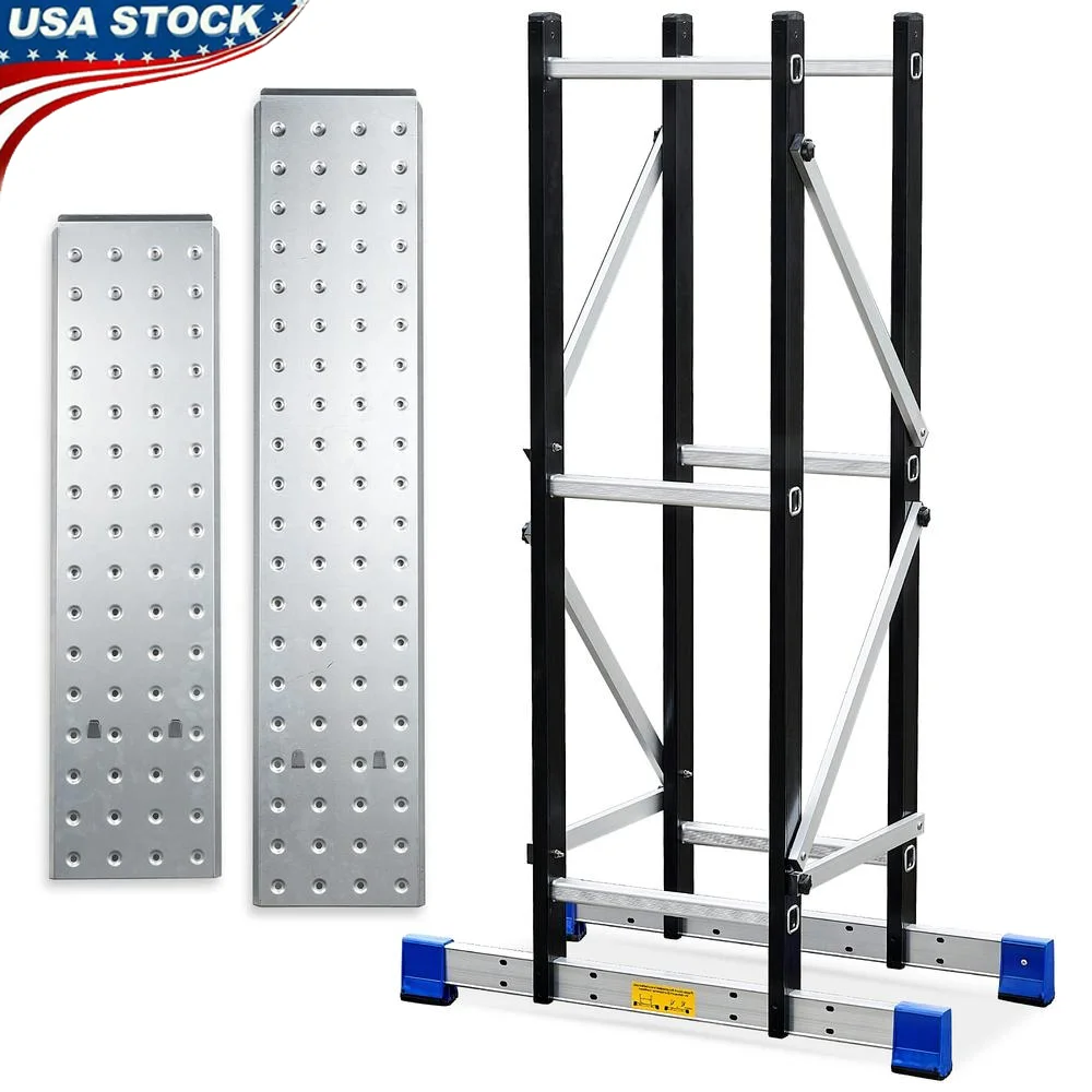 Multi-Purpose 19.6Ft Folding Ladder Support Rack with Steel Trays Scaffolding Platform 7-in-1 Kit Aluminum Material SGS EN131