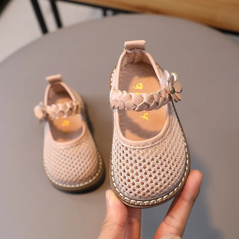 2023 Summer Baby Girl Sandals Kids Mesh Cut-outs Princess Shoes Soft Sole Anti Slip Baby Shoes Toddler Breathable Flat Sandals