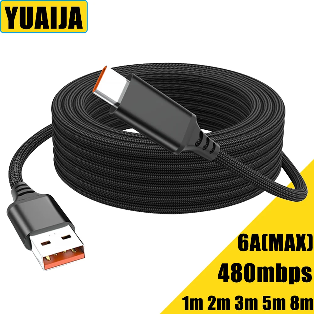 5 meters(16 feet）USB TYPE C 6A Fast Charging Cable 3m 8m USB-C Extend Data Charging Cable for Huawei,Xiaomi,Samsung,OnePlus Oppo