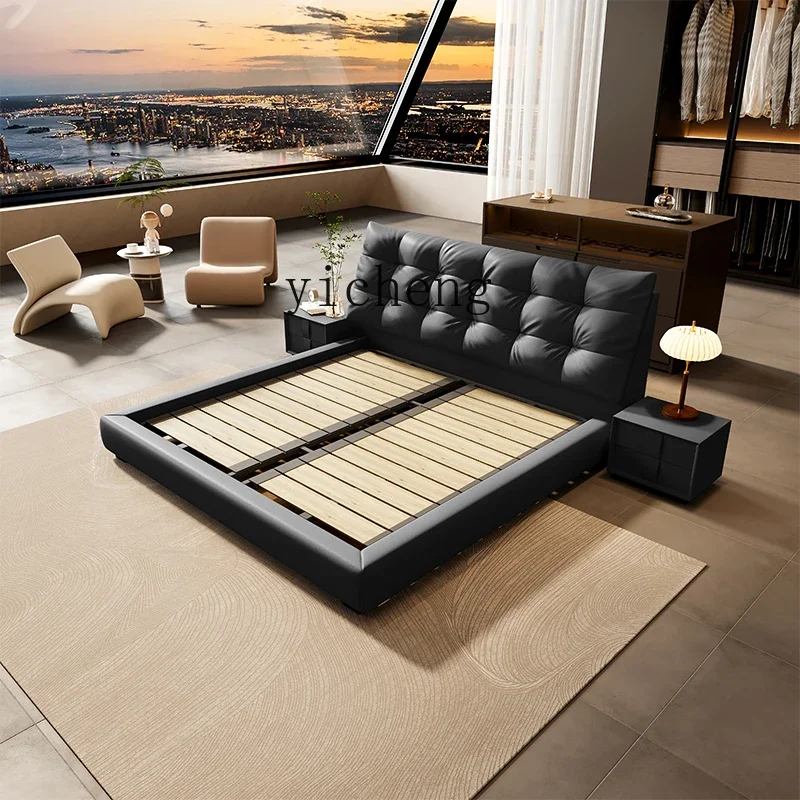 

light luxury modern simple new bedroom big black bear double leather bed