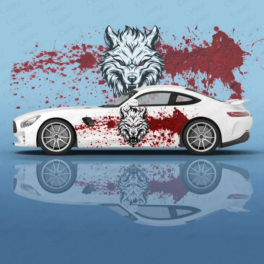 Custom Art Graffiti Blood Wolf Car Accessories Anime Body Sticker Auto Side Vinyl Film Decal Body Sticker SUV Decoration Pattern