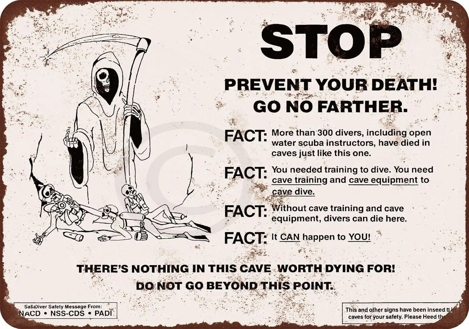 Metal Tin Sign For Cave Diving Warning Reproduction es-aluminum