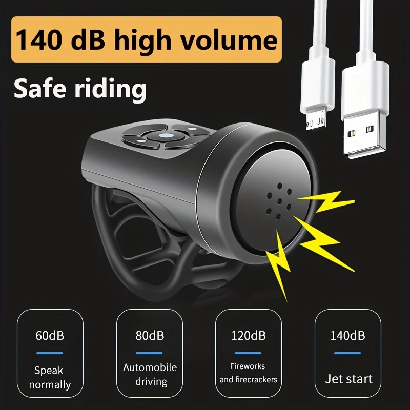 USB Rechargeable Bicycle Motorcycle Alarm Electric Bell Horn 4 Modes Mountain Road Cycling Alarm Horn Bike Accessories