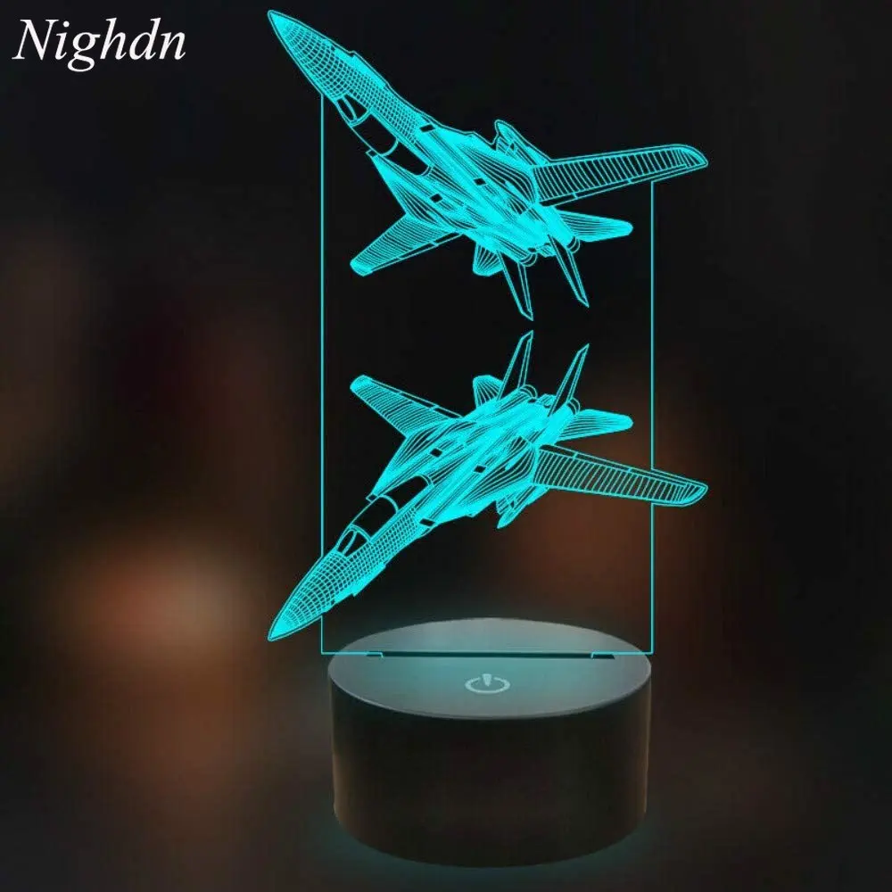 Avión 3D lámpara Led luz de noche para niños USB lámparas de mesa decoración de dormitorio Regalo de Cumpleaños Navidad niño Nightlights Fighter Toys