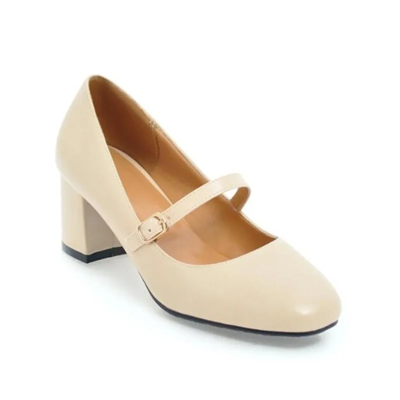 

High Quality Soft Leather Solid Color Women Pumps 2023 Summer New Style Thick Heels Fashion High-heeled Women's Shoes Size 32-45