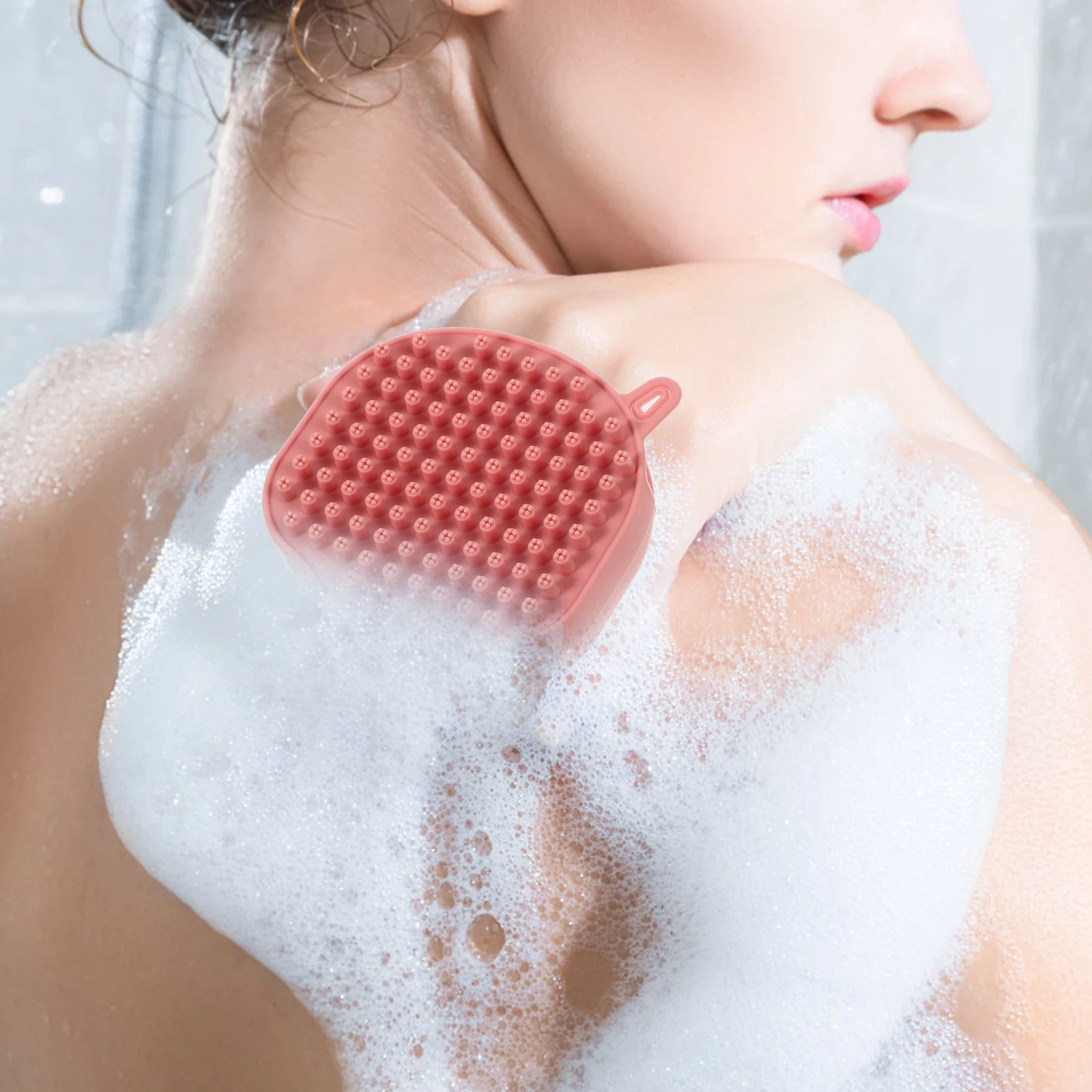 

Silicone Bathing Scrubber Comfortable Touch Sensitive Skin Massage Compact Lightweight Bath Brush Exfoliating Shower Stable