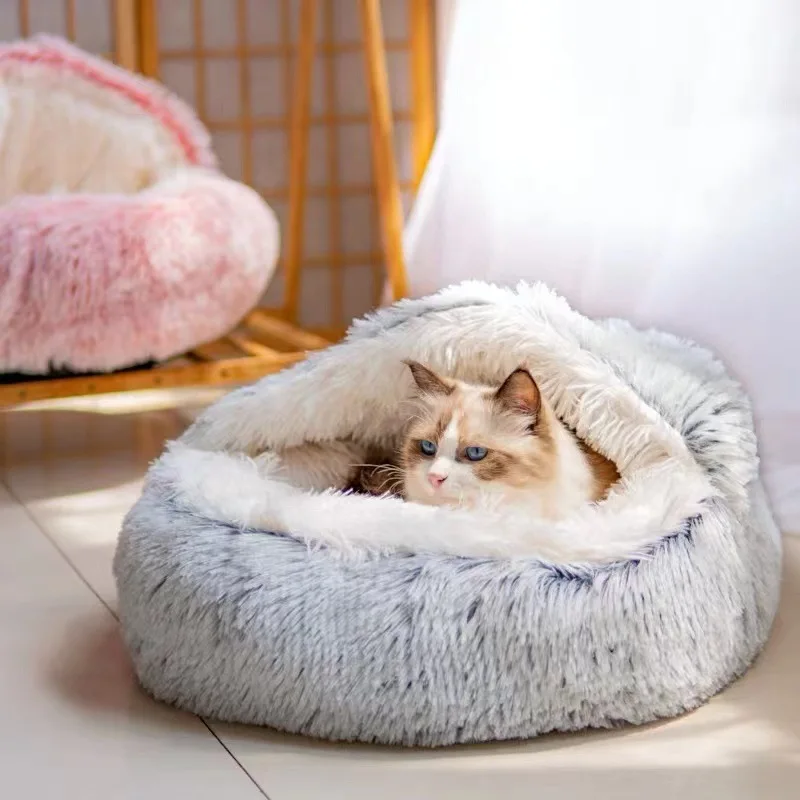 

2 in 1 Soft Plush Round Cat Bed Pet Mattress Warm Comfortable Basket Cat Dog Sleeping Bag Nest for Small Dogs