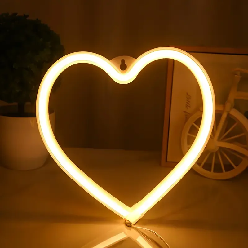 Pink Heart LED Neon Sign USB/Battery Powered LED Light for Bedroom Room Decoration Gift Night Light Decoration Party Holiday