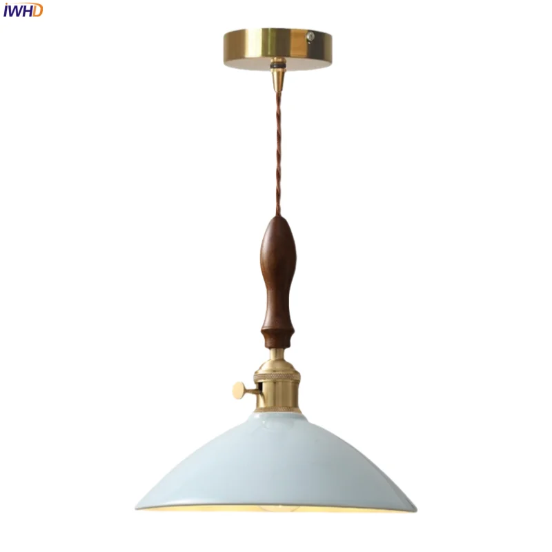 

IWHD Light Blue Ceramic LED Hanging Lamps Bedroom Living Dining Room Balcony Modern Nordic Home Decor Pendant Light Luminaria