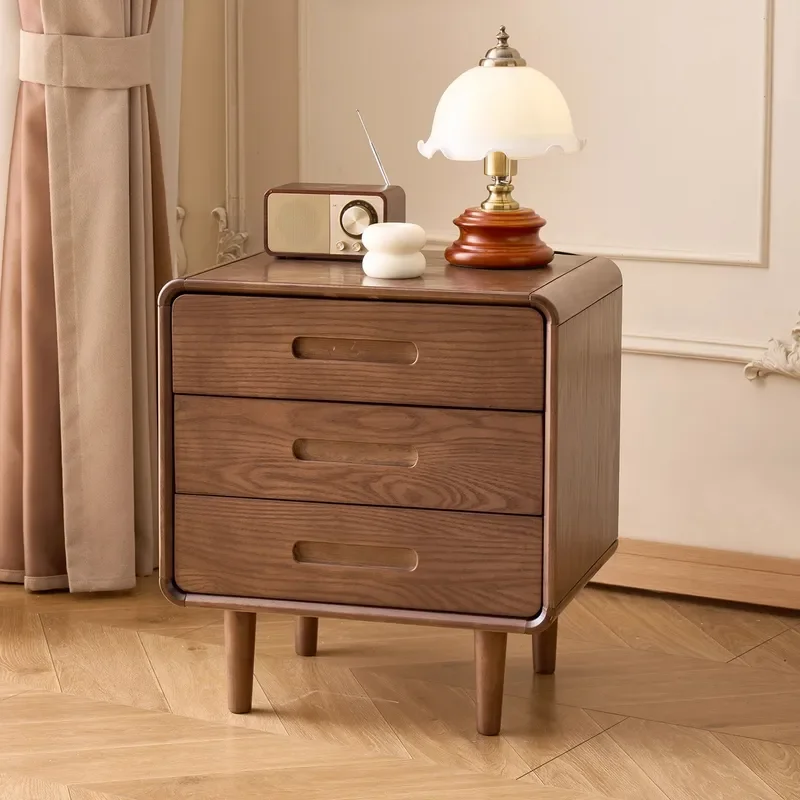 for Solid Wood Bedside Table Small Apartment Bedroom Nordic Style Storage Cabinet Ash Wood Texture Advanced Nightstand