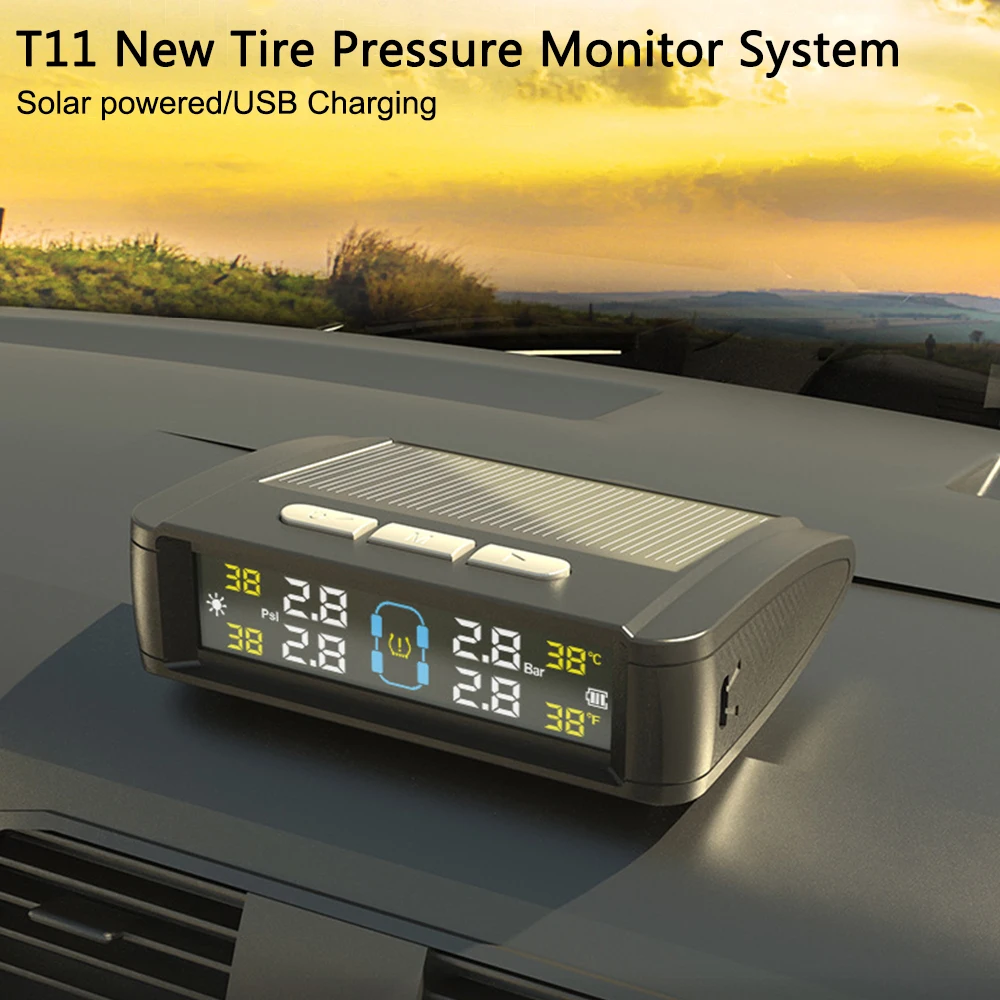 Système de surveillance de la pression des pneus, moniteur de température des pneus, alimenté par l'énergie solaire/USB, TPMS, systèmes d'alarme de sécurité automobile