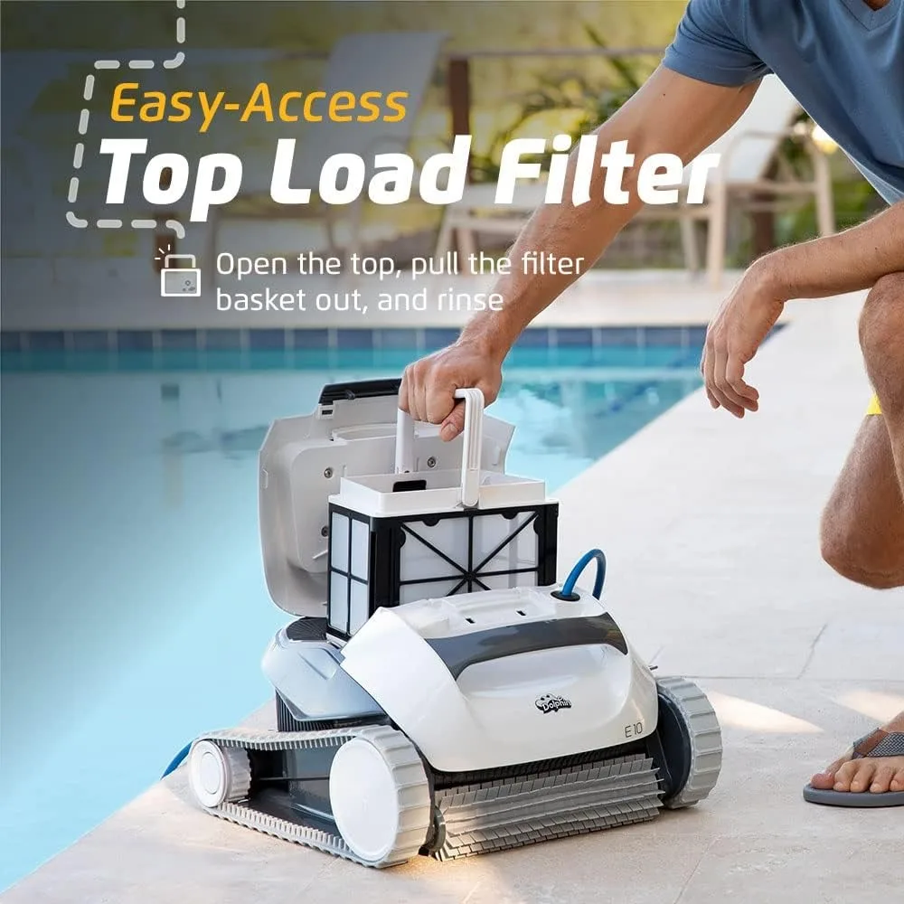 (Modelo 2025) Aspiradora de piscina robótica automática E10, cepillo de fregado activo, acceso a filtros de carga superior, robot limpiador de piscinas