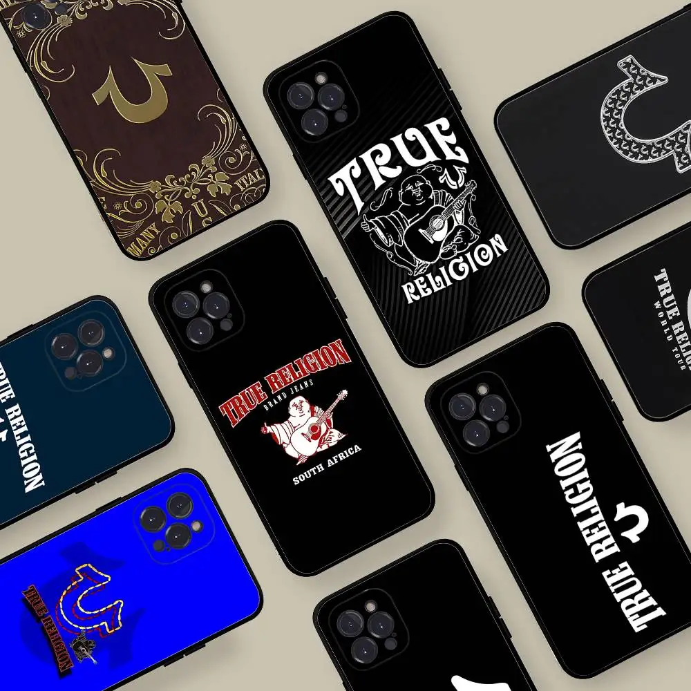Funda de teléfono Denim T-True Religion para IPhone 17 16 15 14 13 12 11 Pro Max Plus Mini funda negra de silicona