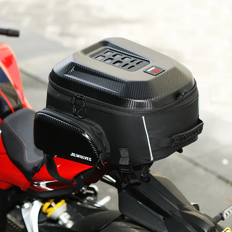 Motorcycle Back Seat Bag Waterproof Motorbike Tail Bag 42L-54L Expandable Hardshell Moto Trunk Travel Riding Backpack