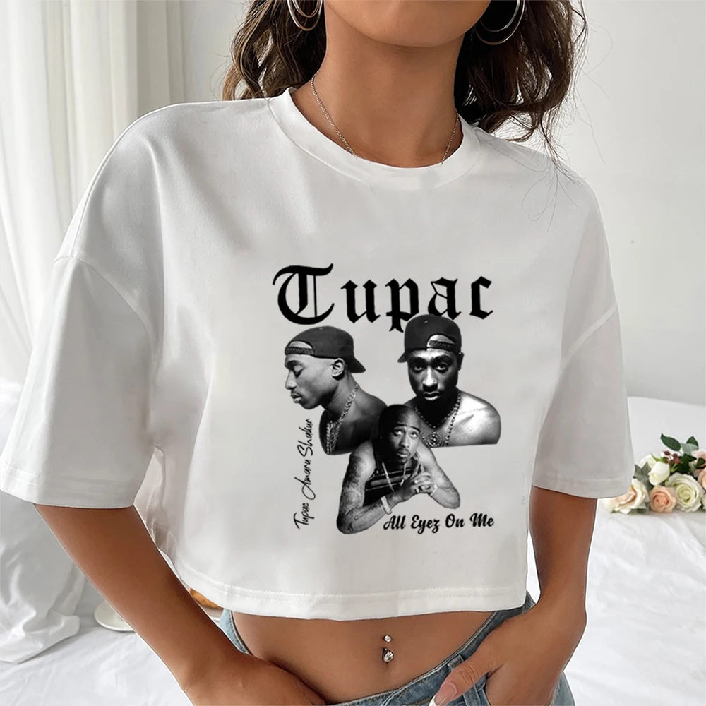 Summer Fashion T-Shirt Rapper 2Pac Tupac Girls O-Neck Crop T-Shirt Summer Unisex Fans Gift Tops