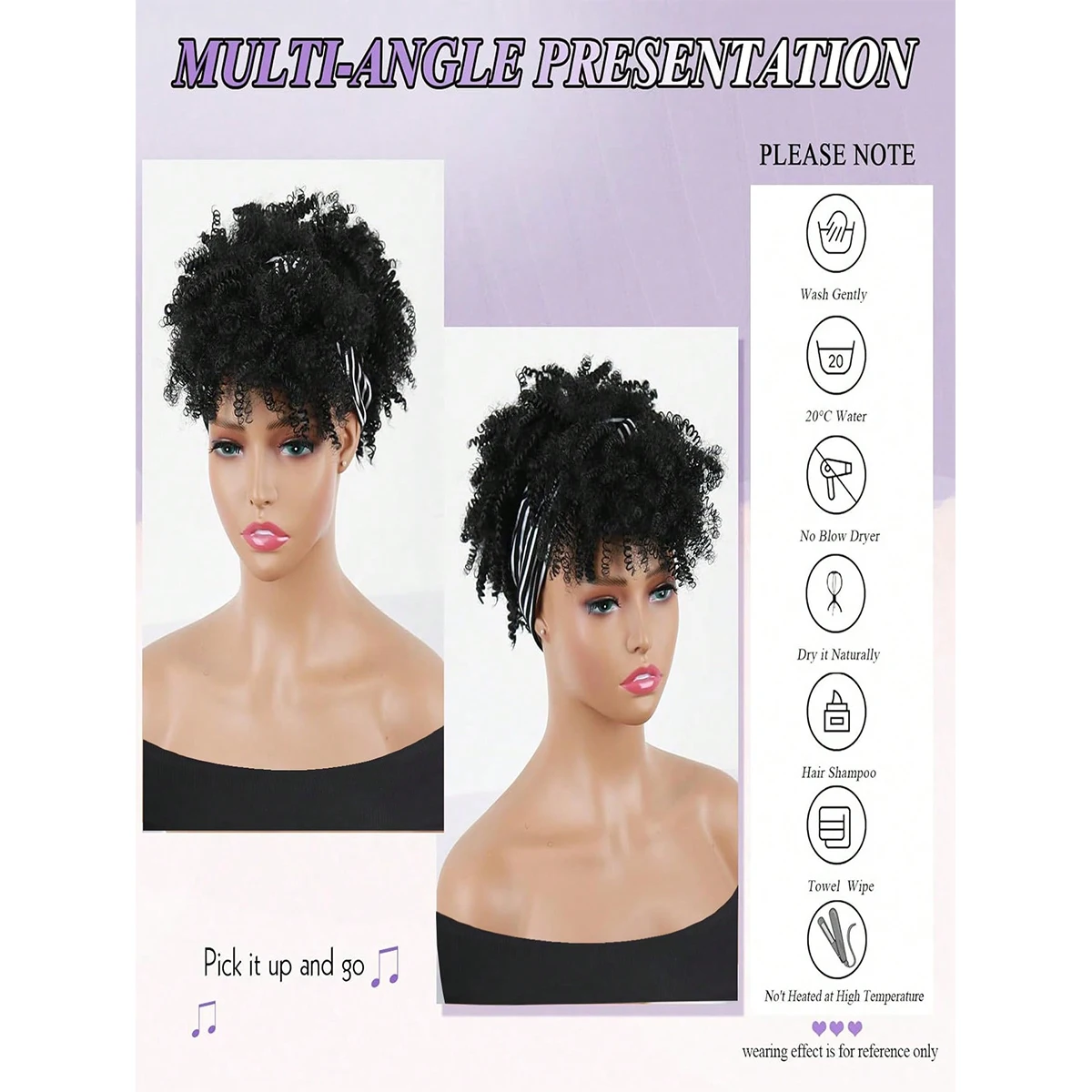 أسود عقال الباروكات للنساء شعر مستعار شديد التجعد الأفرو مع الاصطناعية شعر مستعار قصير مع عقال المرفقة حك الباروكات #3