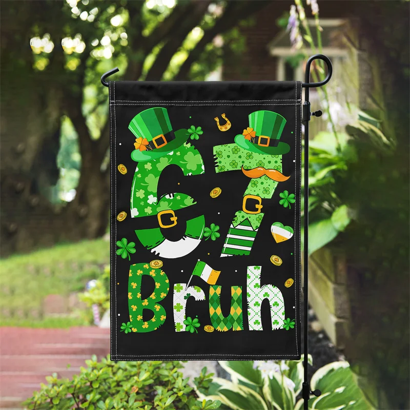 Gaslight Gatekeep Girlboss Funny Six Seven Bruh Leprechaun St Patricks Day 67 Meme 6 7 Series 4 Double Sided Garden Flag